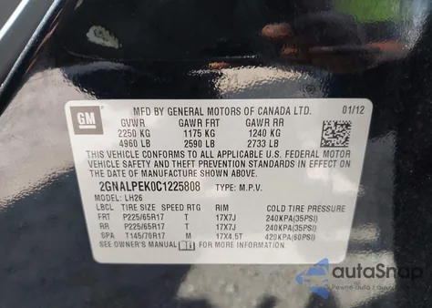 2012 Chevrolet Equinox 2Lt from USA, damaged, VIN 2GNALPEK0C1225808